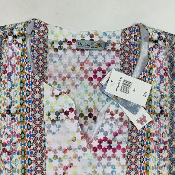 NWT Unity World Wear Plus Size 3X Sleeveless Tank Blouse V-Neck Floral Geometric - Picture 3 of 7